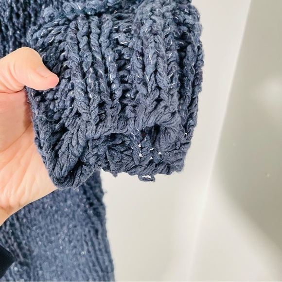 Free People Georgia V-Neck Chunky Knit Sweater in Blue Oversized Longline - Picture 4 of 11